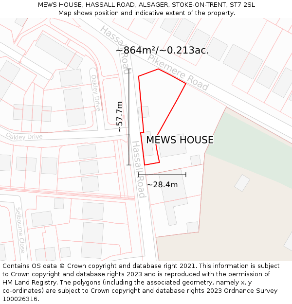 MEWS HOUSE, HASSALL ROAD, ALSAGER, STOKE-ON-TRENT, ST7 2SL: Plot and title map