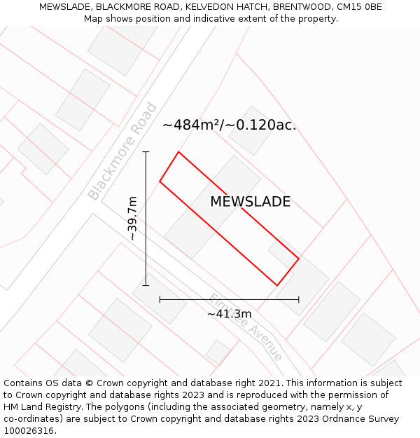 MEWSLADE, BLACKMORE ROAD, KELVEDON HATCH, BRENTWOOD, CM15 0BE: Plot and title map