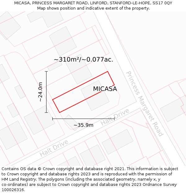 MICASA, PRINCESS MARGARET ROAD, LINFORD, STANFORD-LE-HOPE, SS17 0QY: Plot and title map