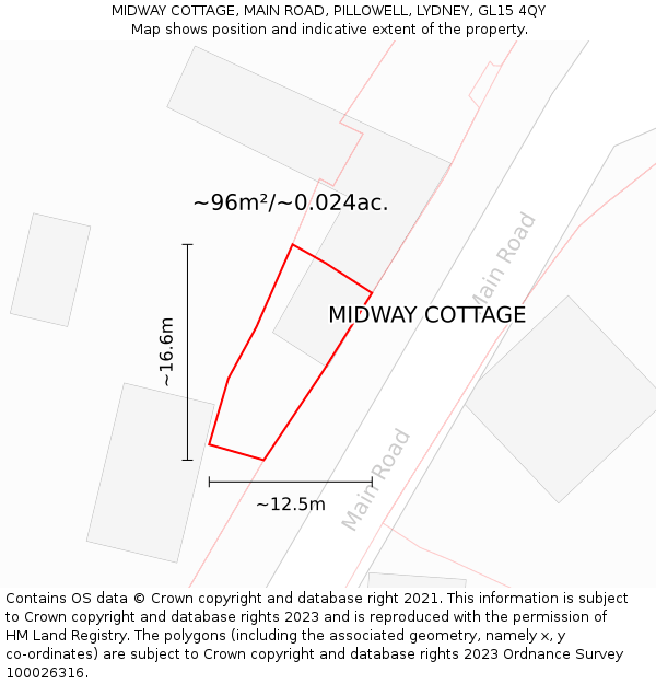 MIDWAY COTTAGE, MAIN ROAD, PILLOWELL, LYDNEY, GL15 4QY: Plot and title map