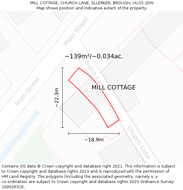 MILL COTTAGE, CHURCH LANE, ELLERKER, BROUGH, HU15 2DN: Plot and title map