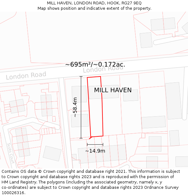 MILL HAVEN, LONDON ROAD, HOOK, RG27 9EQ: Plot and title map