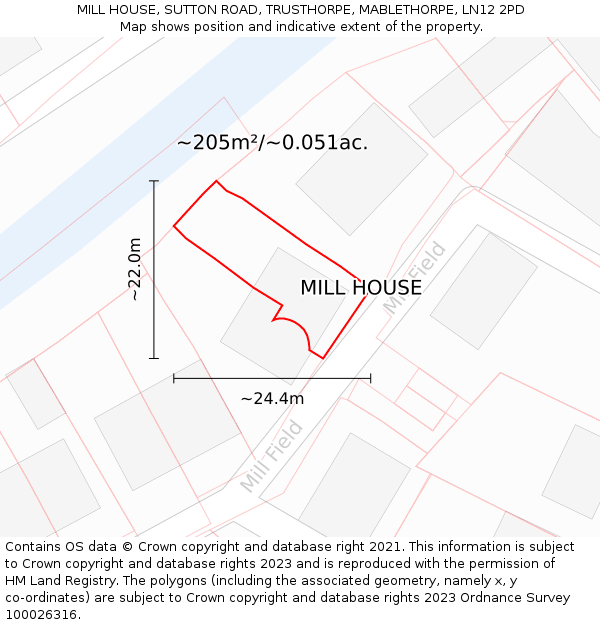 MILL HOUSE, SUTTON ROAD, TRUSTHORPE, MABLETHORPE, LN12 2PD: Plot and title map
