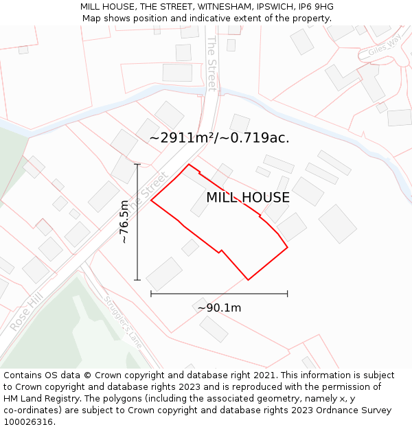 MILL HOUSE, THE STREET, WITNESHAM, IPSWICH, IP6 9HG: Plot and title map