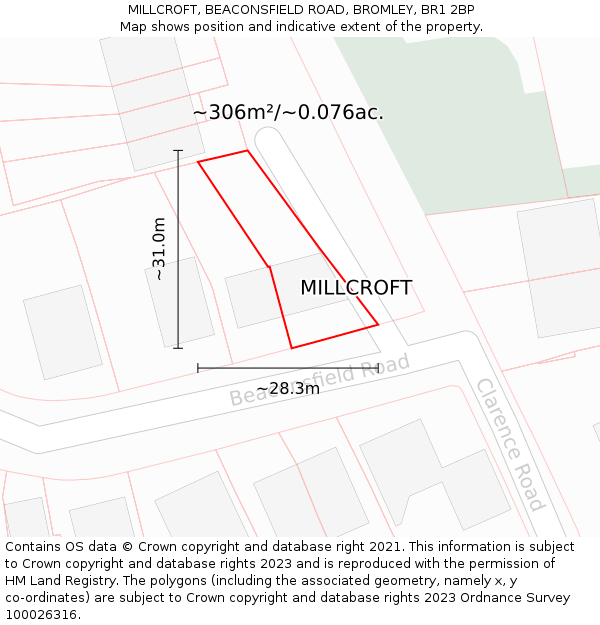 MILLCROFT, BEACONSFIELD ROAD, BROMLEY, BR1 2BP: Plot and title map