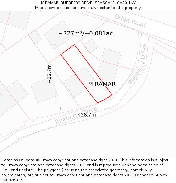 MIRAMAR, RUEBERRY DRIVE, SEASCALE, CA20 1NY: Plot and title map