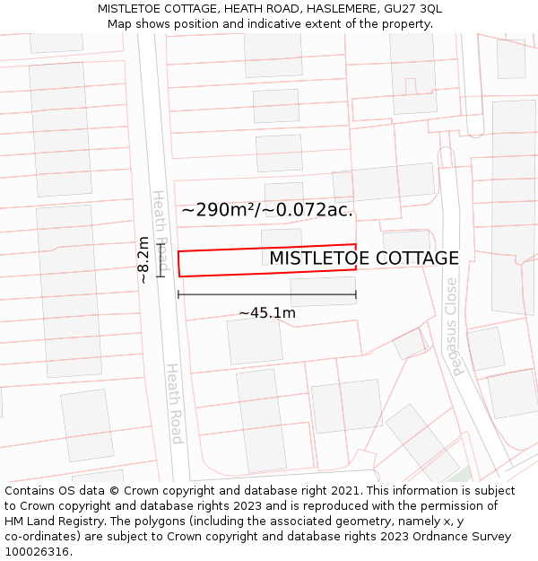 MISTLETOE COTTAGE, HEATH ROAD, HASLEMERE, GU27 3QL: Plot and title map