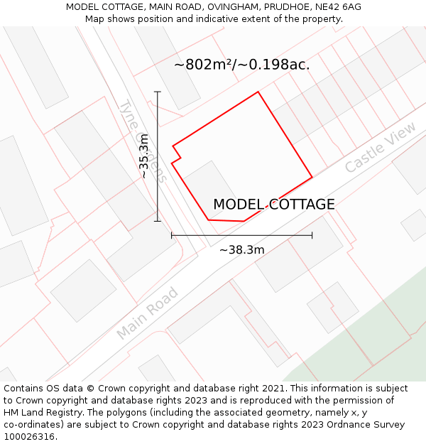 MODEL COTTAGE, MAIN ROAD, OVINGHAM, PRUDHOE, NE42 6AG: Plot and title map