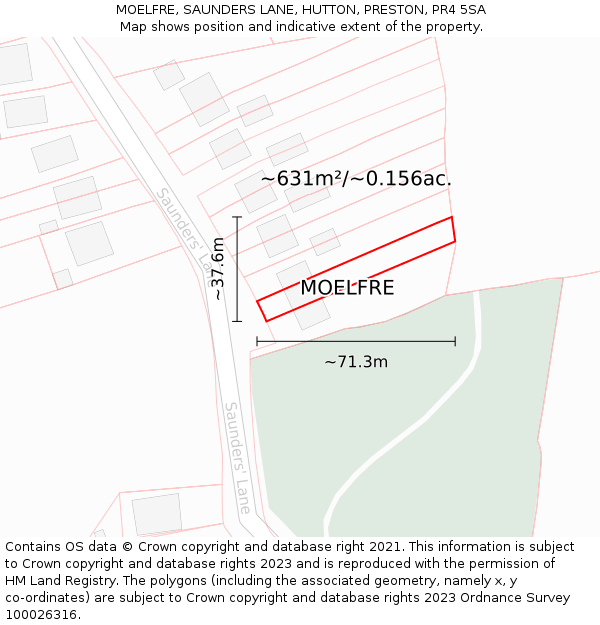 MOELFRE, SAUNDERS LANE, HUTTON, PRESTON, PR4 5SA: Plot and title map