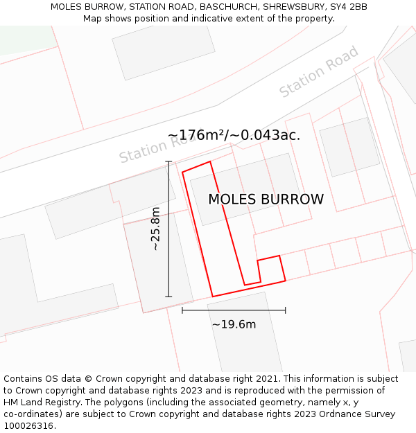 MOLES BURROW, STATION ROAD, BASCHURCH, SHREWSBURY, SY4 2BB: Plot and title map