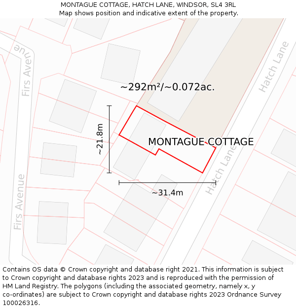 MONTAGUE COTTAGE, HATCH LANE, WINDSOR, SL4 3RL: Plot and title map