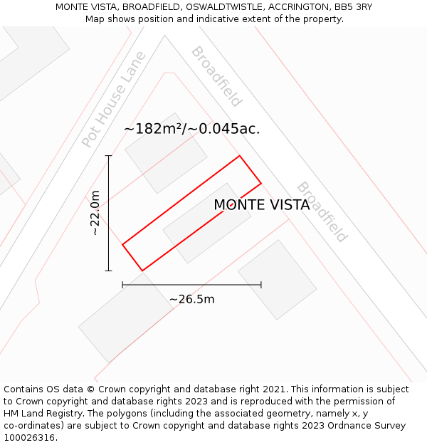 MONTE VISTA, BROADFIELD, OSWALDTWISTLE, ACCRINGTON, BB5 3RY: Plot and title map