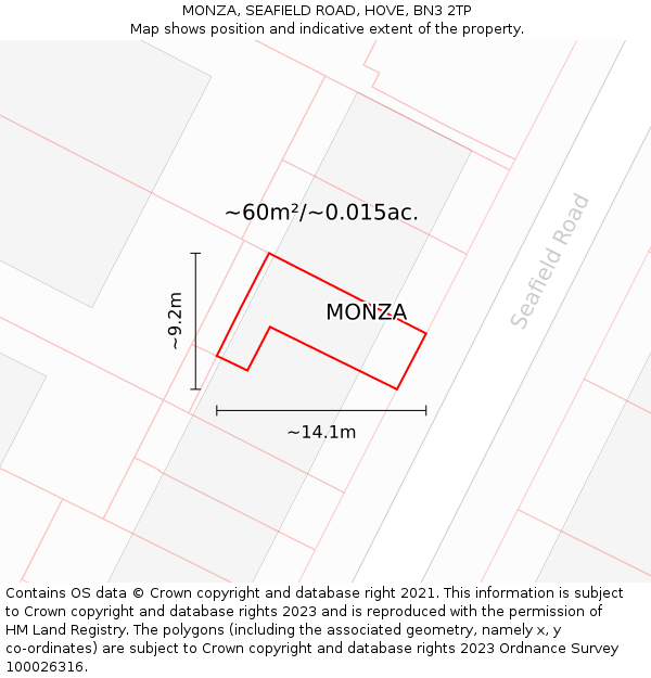 MONZA, SEAFIELD ROAD, HOVE, BN3 2TP: Plot and title map