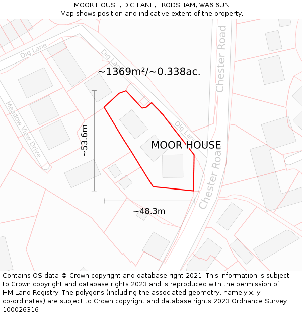 MOOR HOUSE, DIG LANE, FRODSHAM, WA6 6UN: Plot and title map