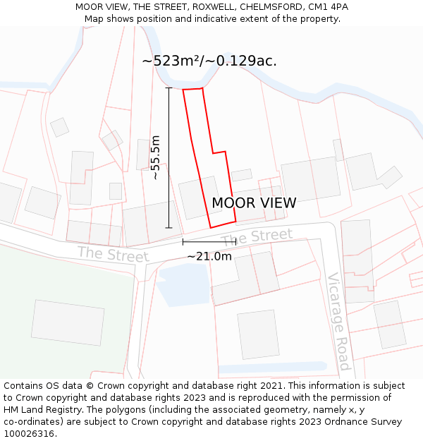 MOOR VIEW, THE STREET, ROXWELL, CHELMSFORD, CM1 4PA: Plot and title map