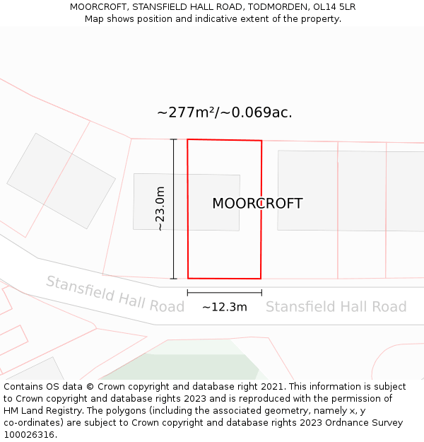 MOORCROFT, STANSFIELD HALL ROAD, TODMORDEN, OL14 5LR: Plot and title map
