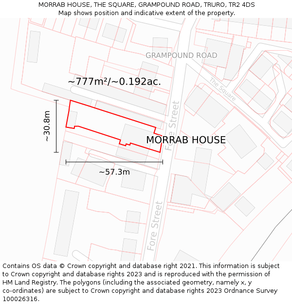 MORRAB HOUSE, THE SQUARE, GRAMPOUND ROAD, TRURO, TR2 4DS: Plot and title map