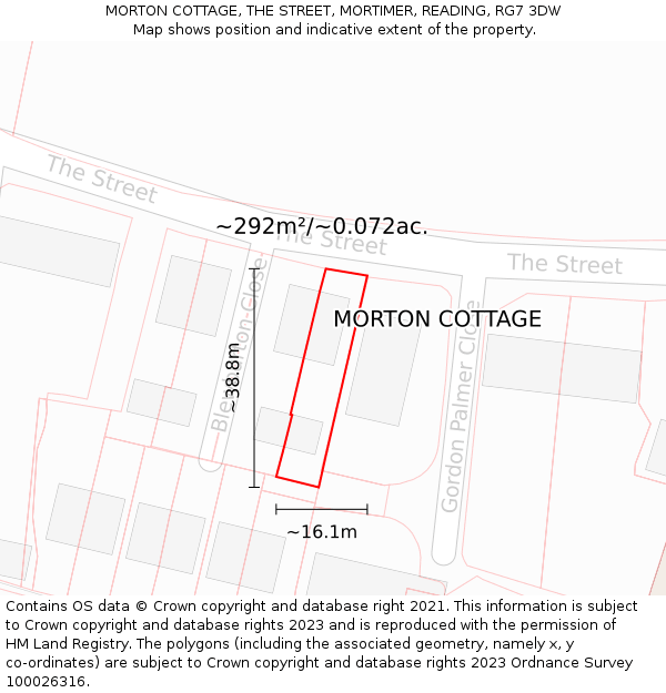 MORTON COTTAGE, THE STREET, MORTIMER, READING, RG7 3DW: Plot and title map