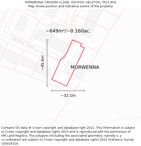 MORWENNA, HENDRA CLOSE, ASHTON, HELSTON, TR13 9SS: Plot and title map