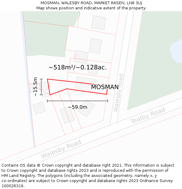 MOSMAN, WALESBY ROAD, MARKET RASEN, LN8 3UJ: Plot and title map