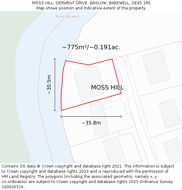 MOSS HILL, DERWENT DRIVE, BASLOW, BAKEWELL, DE45 1RS: Plot and title map