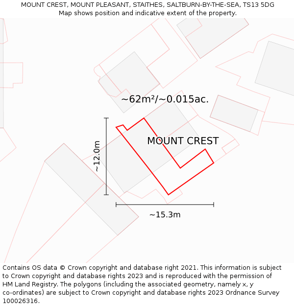MOUNT CREST, MOUNT PLEASANT, STAITHES, SALTBURN-BY-THE-SEA, TS13 5DG: Plot and title map