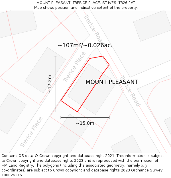 MOUNT PLEASANT, TRERICE PLACE, ST IVES, TR26 1AT: Plot and title map