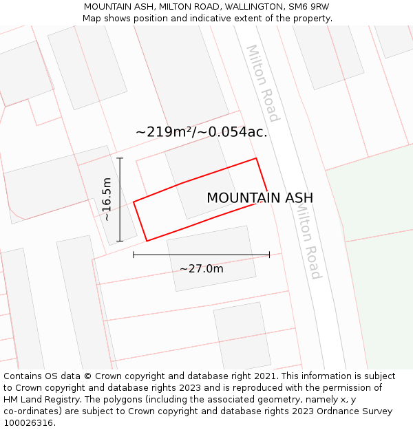 MOUNTAIN ASH, MILTON ROAD, WALLINGTON, SM6 9RW: Plot and title map