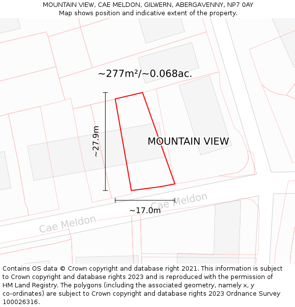 MOUNTAIN VIEW, CAE MELDON, GILWERN, ABERGAVENNY, NP7 0AY: Plot and title map