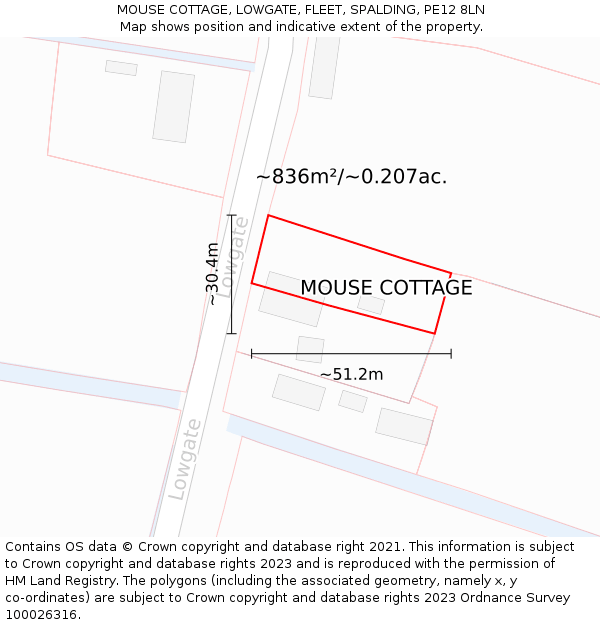 MOUSE COTTAGE, LOWGATE, FLEET, SPALDING, PE12 8LN: Plot and title map