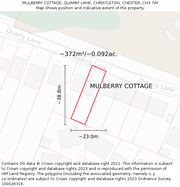 MULBERRY COTTAGE, QUARRY LANE, CHRISTLETON, CHESTER, CH3 7AY: Plot and title map