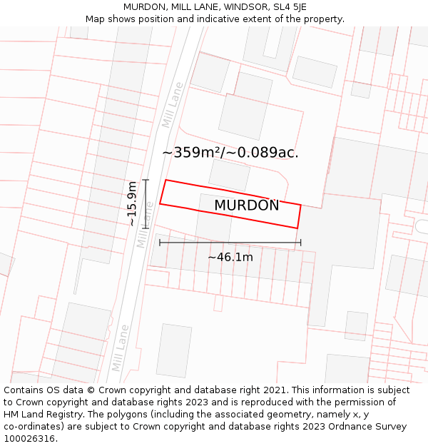 MURDON, MILL LANE, WINDSOR, SL4 5JE: Plot and title map