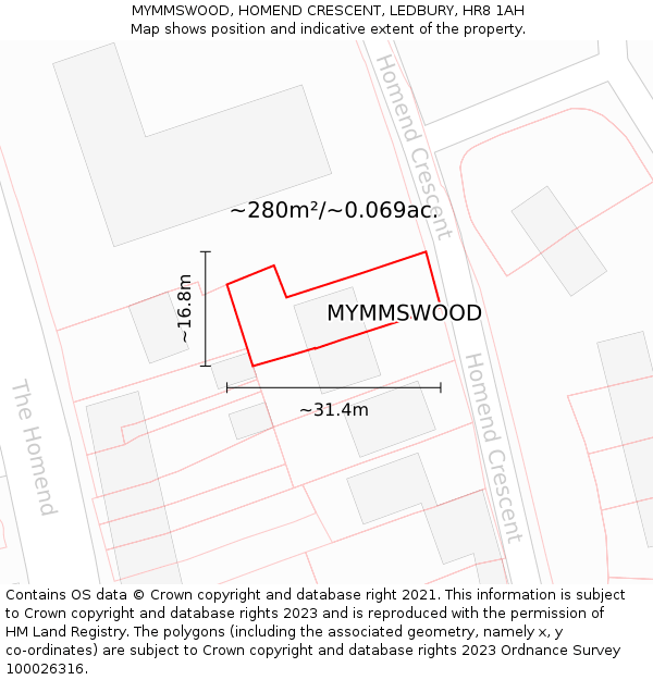 MYMMSWOOD, HOMEND CRESCENT, LEDBURY, HR8 1AH: Plot and title map