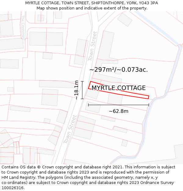 MYRTLE COTTAGE, TOWN STREET, SHIPTONTHORPE, YORK, YO43 3PA: Plot and title map