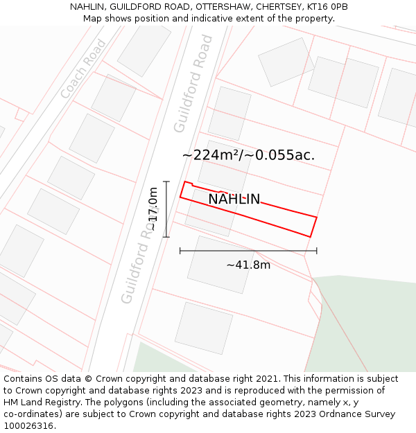 NAHLIN, GUILDFORD ROAD, OTTERSHAW, CHERTSEY, KT16 0PB: Plot and title map