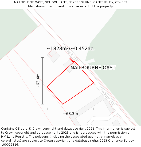 NAILBOURNE OAST, SCHOOL LANE, BEKESBOURNE, CANTERBURY, CT4 5ET: Plot and title map