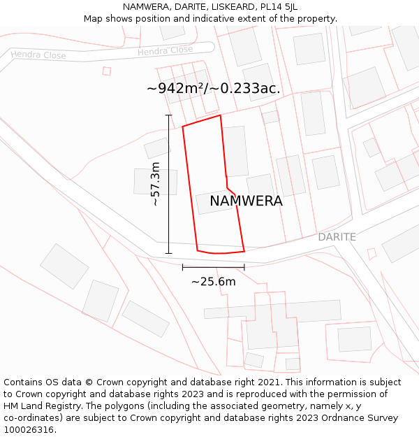 NAMWERA, DARITE, LISKEARD, PL14 5JL: Plot and title map