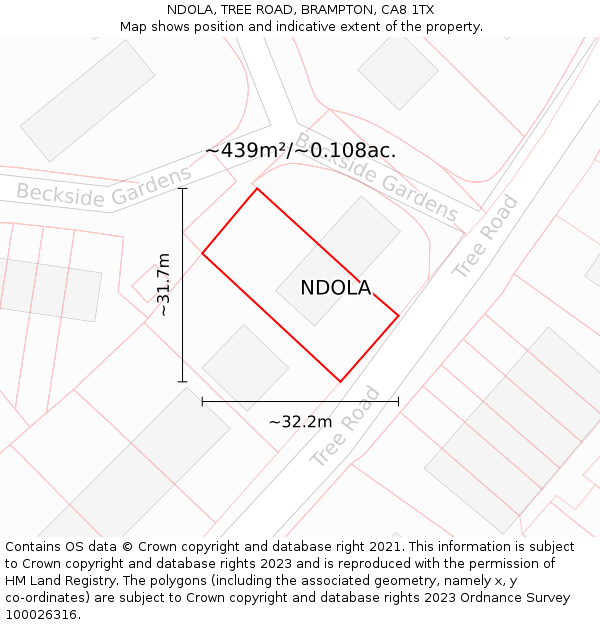 NDOLA, TREE ROAD, BRAMPTON, CA8 1TX: Plot and title map