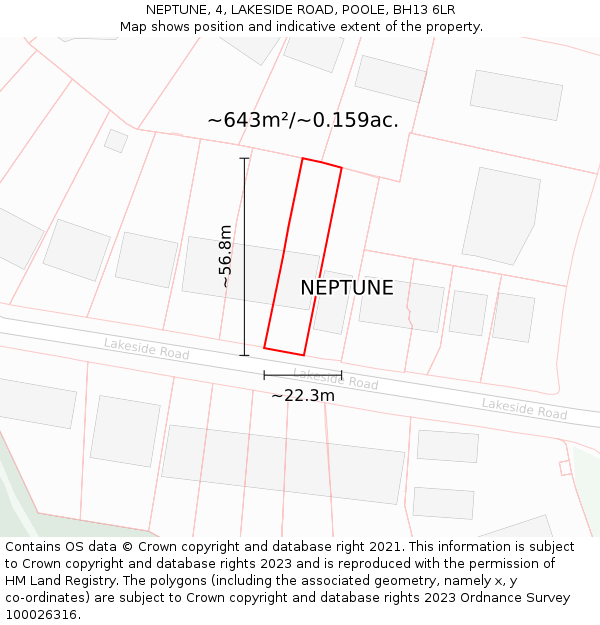 NEPTUNE, 4, LAKESIDE ROAD, POOLE, BH13 6LR: Plot and title map