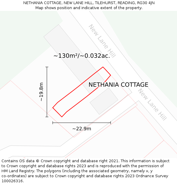 NETHANIA COTTAGE, NEW LANE HILL, TILEHURST, READING, RG30 4JN: Plot and title map
