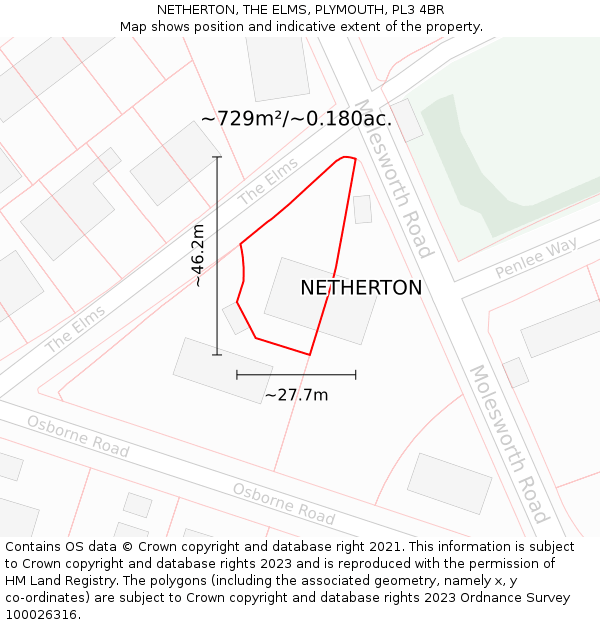 NETHERTON, THE ELMS, PLYMOUTH, PL3 4BR: Plot and title map
