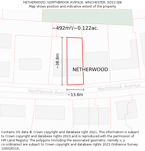 NETHERWOOD, NORTHBROOK AVENUE, WINCHESTER, SO23 0JW: Plot and title map