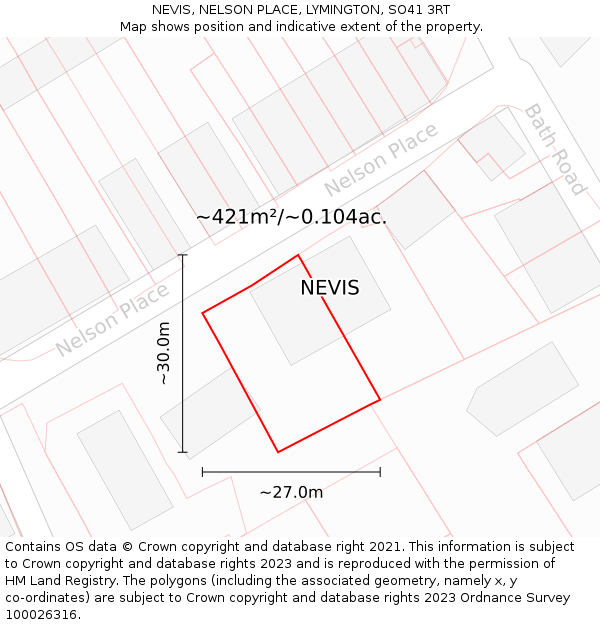 NEVIS, NELSON PLACE, LYMINGTON, SO41 3RT: Plot and title map