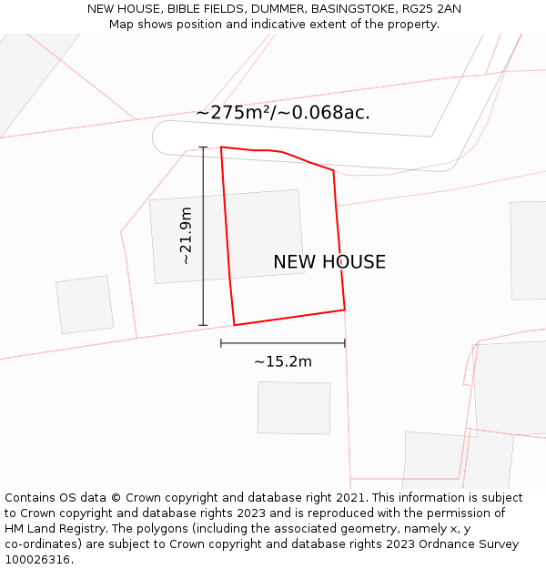 NEW HOUSE, BIBLE FIELDS, DUMMER, BASINGSTOKE, RG25 2AN: Plot and title map