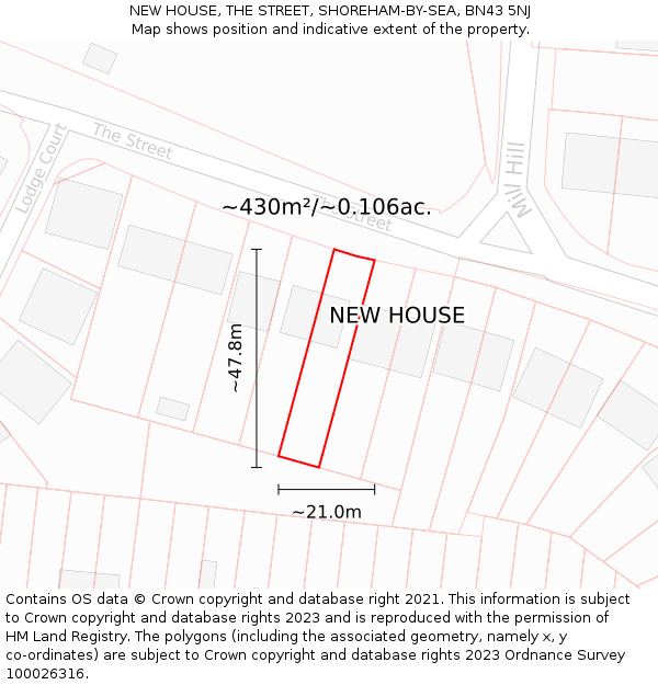 NEW HOUSE, THE STREET, SHOREHAM-BY-SEA, BN43 5NJ: Plot and title map