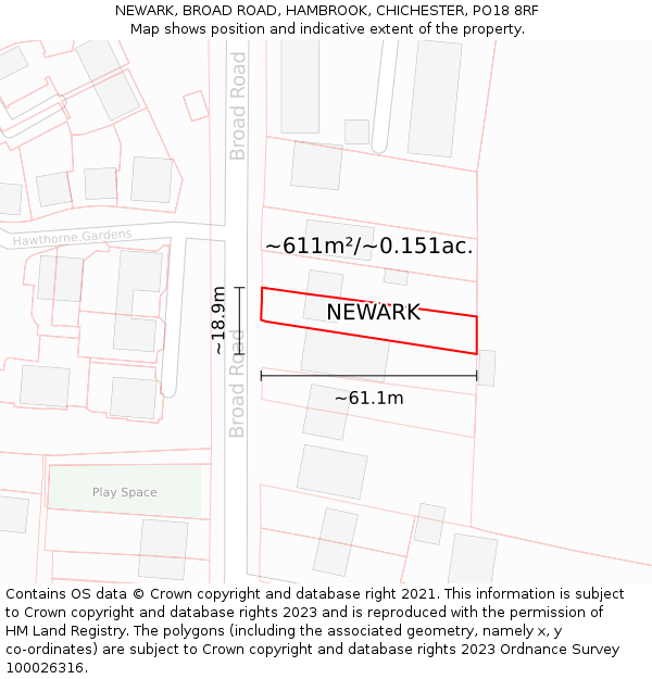 NEWARK, BROAD ROAD, HAMBROOK, CHICHESTER, PO18 8RF: Plot and title map