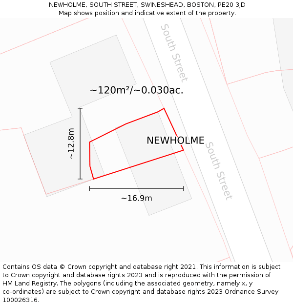 NEWHOLME, SOUTH STREET, SWINESHEAD, BOSTON, PE20 3JD: Plot and title map