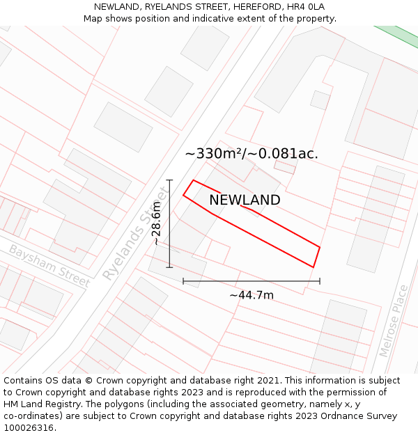 NEWLAND, RYELANDS STREET, HEREFORD, HR4 0LA: Plot and title map
