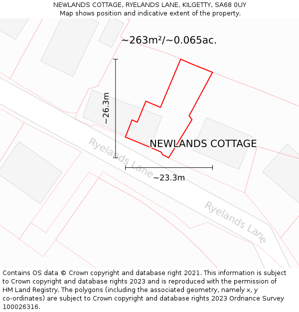 NEWLANDS COTTAGE, RYELANDS LANE, KILGETTY, SA68 0UY: Plot and title map