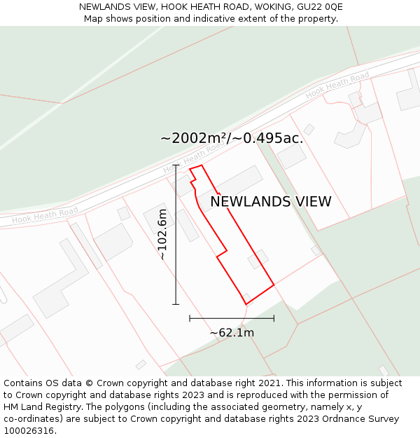 NEWLANDS VIEW, HOOK HEATH ROAD, WOKING, GU22 0QE: Plot and title map